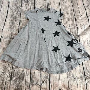 Nununu Gray Swing Dress with Black Stars, Cotton, Pockets, Size 4-5